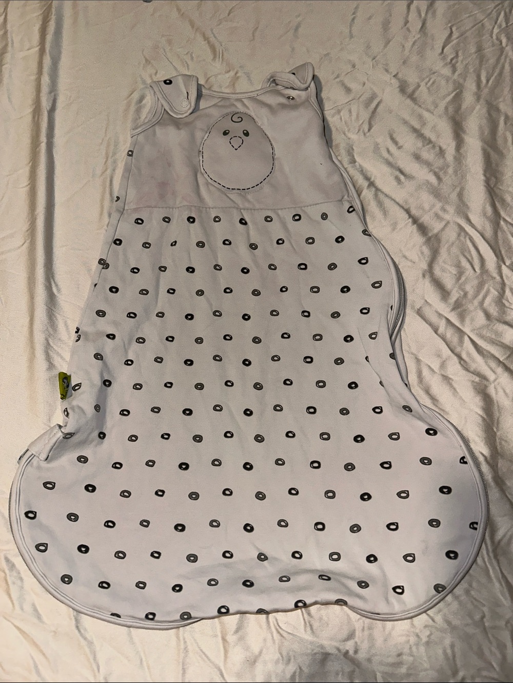 Nested Bean White Sleep Sack with Black Dot Pattern